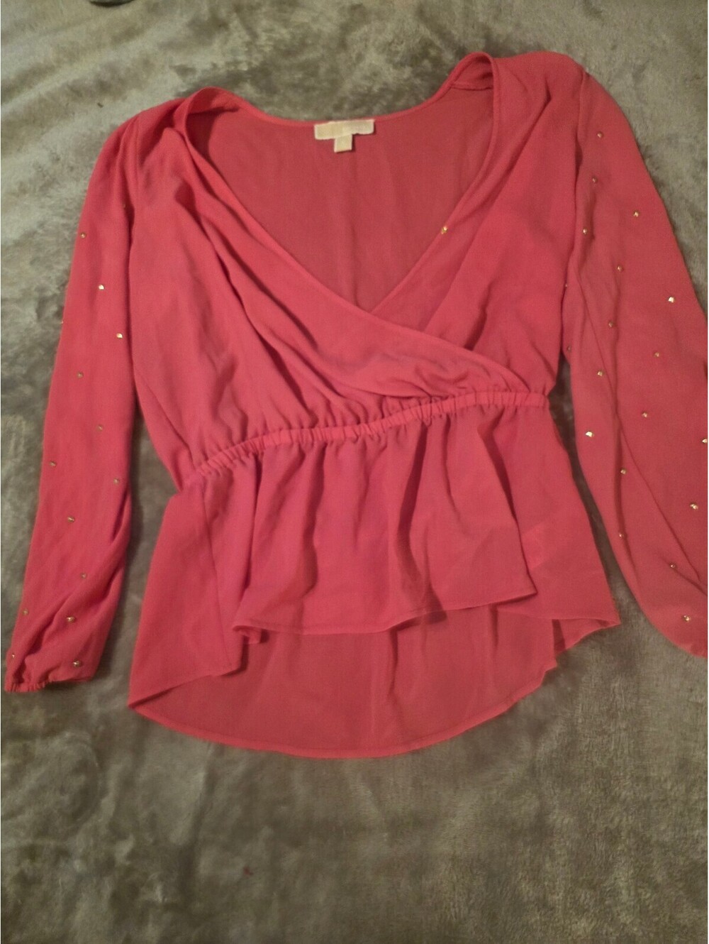 Michael Kors Pink Long Sleeve Blouse with Gold Stud Accents